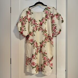 Vici Cotton/Linen Cream with Beautiful pink Floral Pattern. Lined. EUC. Size L